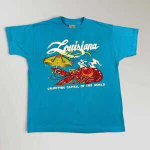 Vintage 80's Louisiana Crawfish T-Shirt Delta Single Stitch Turquoise Size Small